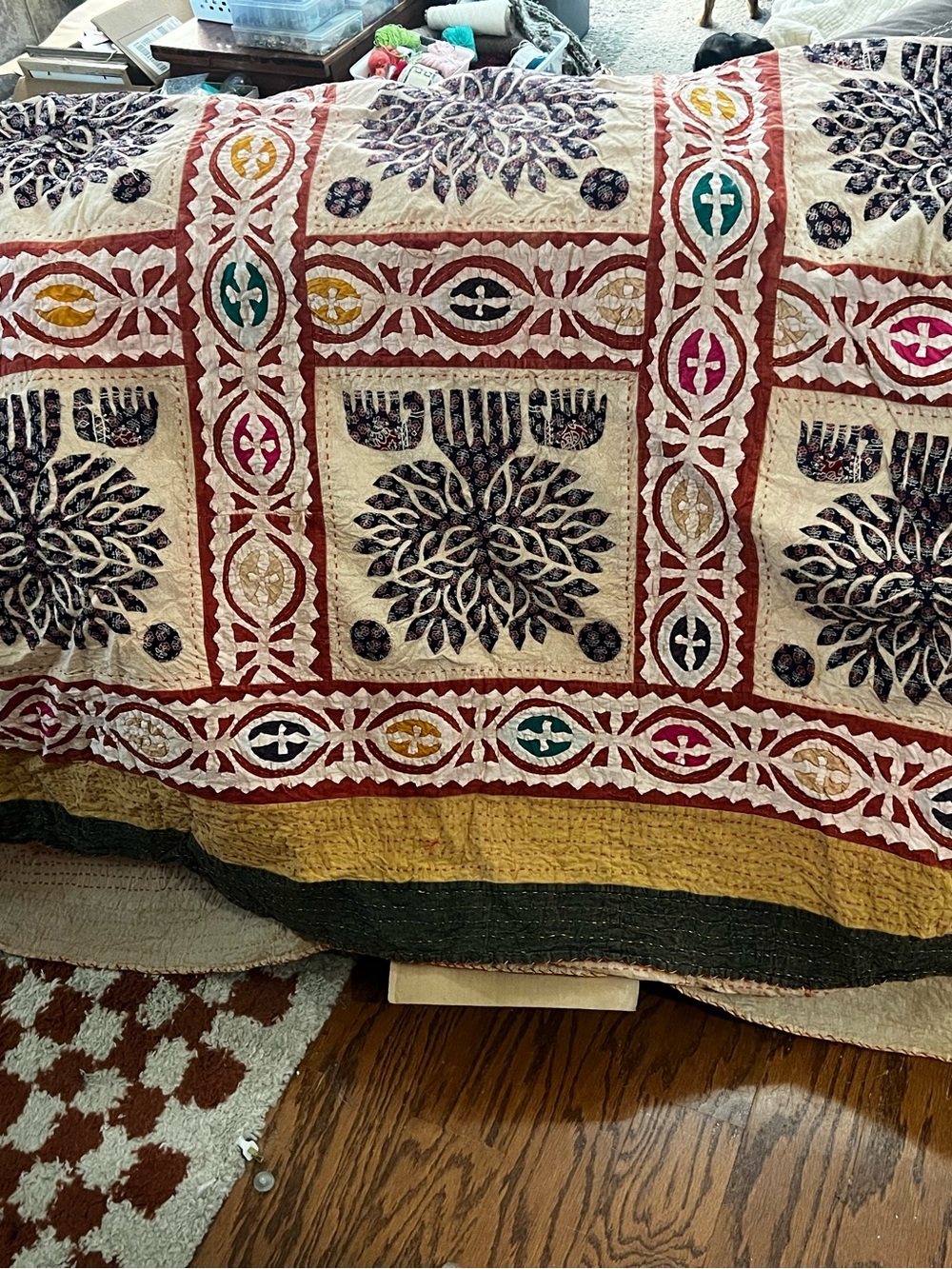 King size Kantha embroidery tree of life patchwork coverlet quilt - Picture 4 of 5